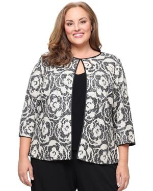 Alex Evenings Plus Size 2-piece 3/4-sleeve Patterned Cami And Jacket - Gray