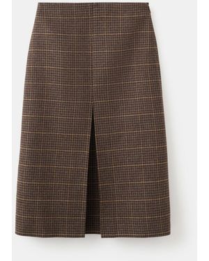 Mango Wool-blend Check Midi Skirt - Brown
