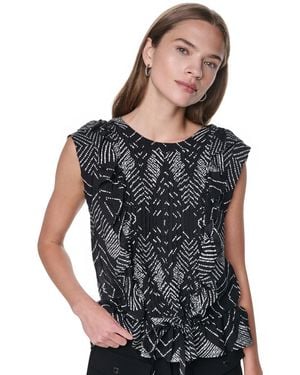 DKNY Printed Crewneck Blouse - Black