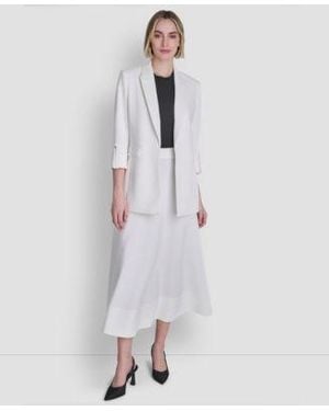 DKNY Mixed Media Sleeveless Sweater Textured Crepe Midi Skirt Open Front Jacket - White