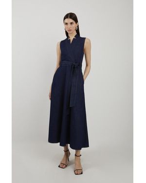 Karen Millen Belted Denim Midi Dress - Blue