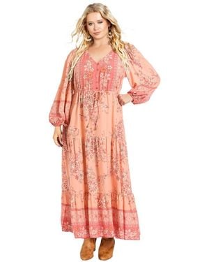 Avenue Plus Size Ellery Long Sleeve Maxi Dress - Pink