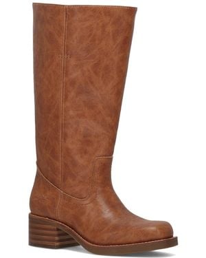 FRYE and CO Miranda Leather Stacked Heel Boots - Brown