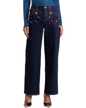 Avec Les Filles High-rise Rhinestone-embellished Wide-leg Jeans - Blue