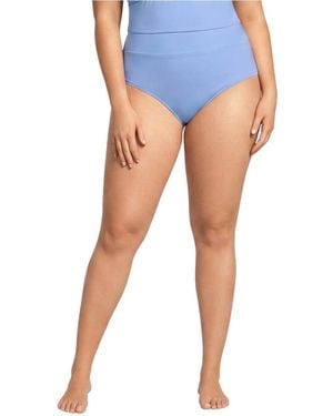 Lands' End Plus Size Pinchless High Waisted Bikini Bottoms - Blue