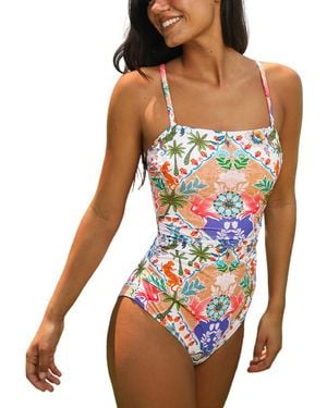 CUPSHE Square Neck Ruched Pull-on Adjustable Strap One-piece Swimsuit - Multicolor