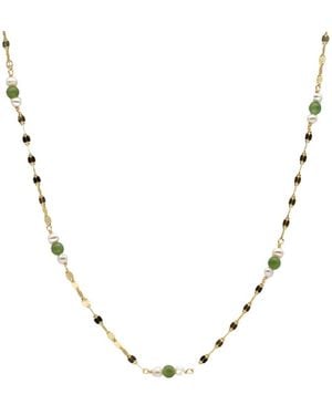 seree Elena Jade And Freshwater Pearl Beaded Necklace - Metallic