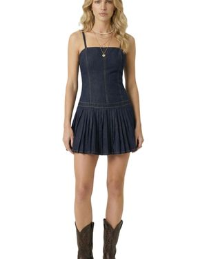 Modenaire Ayesha Fitted Spaghetti Strap Pleated Mini Dress - Blue