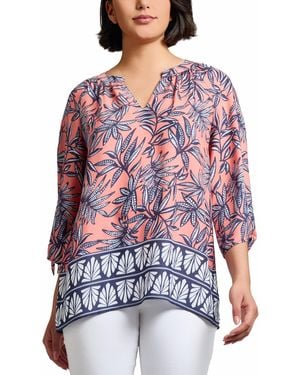 Jones New York Mixed-print Split-neck Top - Red