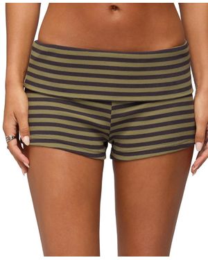 Edikted Jody Striped Foldover Shorts - Green