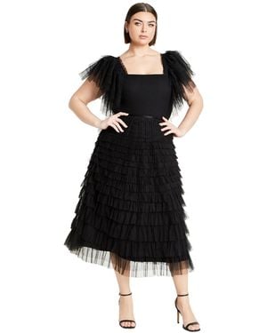 City Chic Averi Tulle Midi Skirt - Black