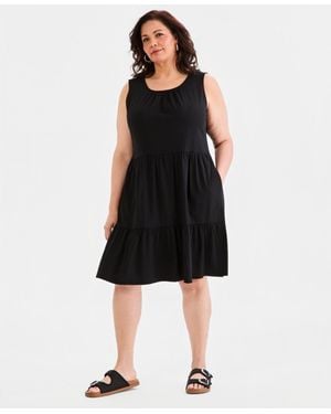 Style & Co. Plus Size Sleeveless Tiered Tank Dress - Black