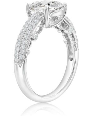 SUZY LEVIAN NEW YORK Suzy Levian Sterling Silver Cushion Cut Cubic Zirconia Pave Center Stone Ring - White