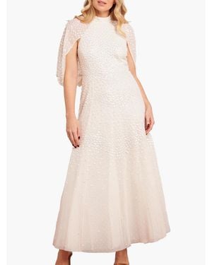 Needle & Thread Scallop Sequin Cape Ankle Gown - Natural