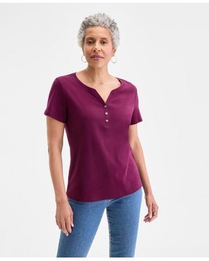 Style & Co. Short-sleeve Cotton Henley Top - Red