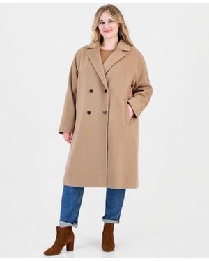 Calvin Klein Plus Size Double-breasted Wool-blend Notch Collar Coat - Blue