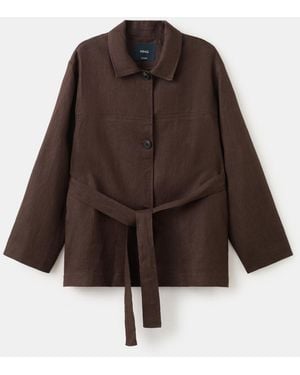 Mango Belted Linen Jacket - Brown