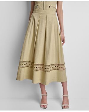 DKNY Loop Embroidered Pleated Midi Skirt - Natural