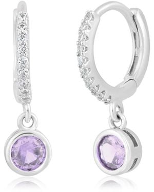 Simona Round Bezel Birthstone Small Cz Charm Hoops - White