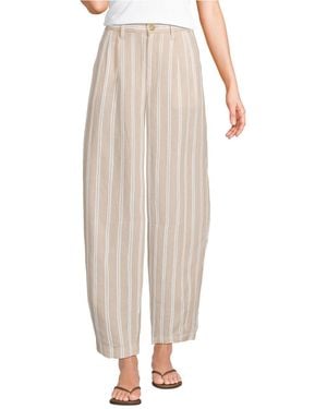 Lands' End Petite Linen High Rise Pleated Barrel Leg Ankle Pants - White