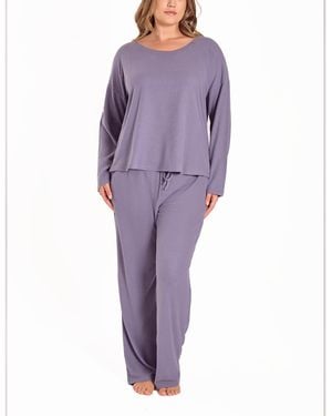 iCollection Plus Size Baby Waffle Stretch Knit Long-sleeve Pajama Set - Purple