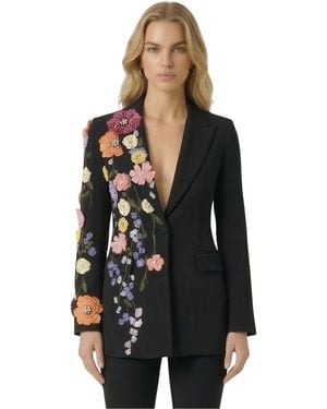 Modenaire Floral Embroidered Notch-lapel Blazer - Black