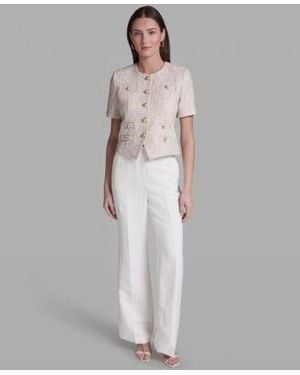 BCBGMAXAZRIA Suits Short Sleeve Crewneck Jacket Wide Leg Pants - Gray