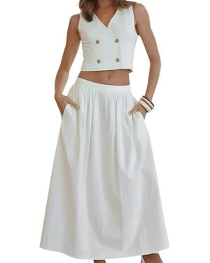 Modenaire Double Breasted Vest And Maxi Skirt Two-piece Set - White