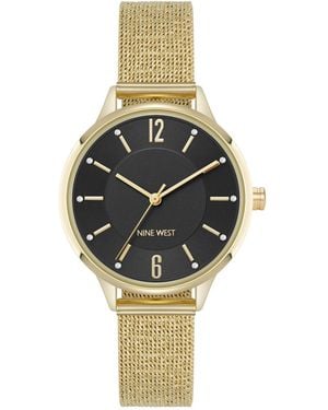 Nine West Quartz Capital Black And Gold-tone Stainless Steel Mesh Watch - Metallic