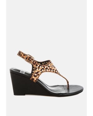 Rag & Co Oidah Print Studded Wedges - Multicolor