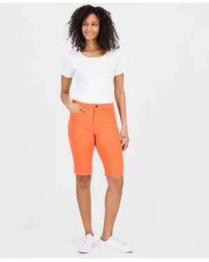 Style & Co. Mid-rise Raw-edge Bermuda Jean Shorts - Orange