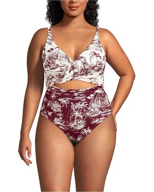 Lands' End Plus Size Wrap Monokini High Leg One Piece Swimsuit - Pink