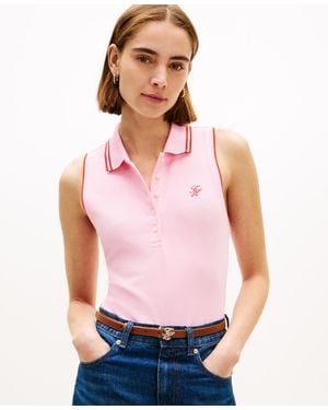 Tommy Hilfiger Sleeveless Script Polo T-shirt - Red