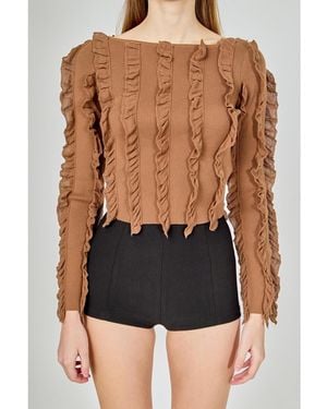 Endless Rose Ruffled Striped Knit Top - Black