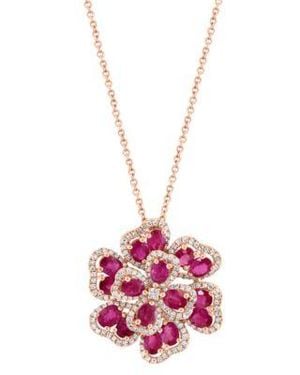 Effy Gemstone Diamond Flower Pendant Necklace Earrings Ring Collection In 14k Rose Gold Available In Sapphire - Pink