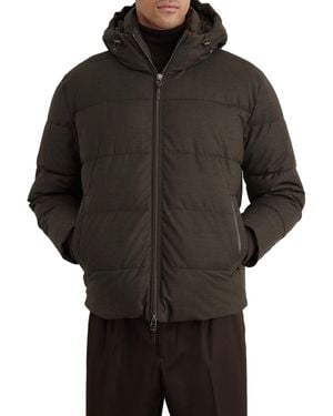 Reiss Hooded Flannel Short Quilted Puffer Jacket - Black