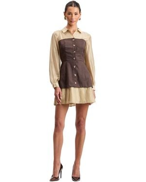 Avec Les Filles Long Sleeve Twofer Vest Dress - Natural