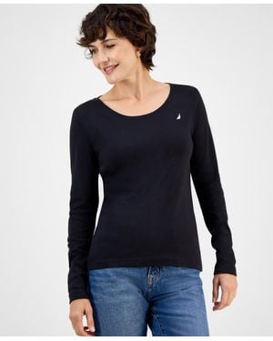 Nautica Jeans Cotton Scoop-neck Long-sleeve T-shirt - Blue