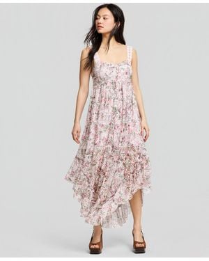 And Now This Asymmetrical Chiffon Eyelet Maxi Dress - Pink