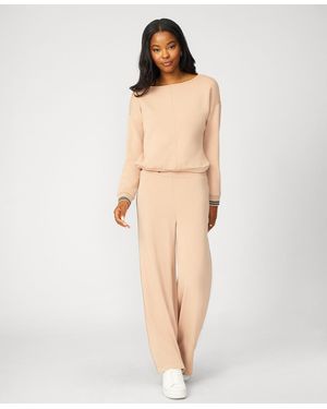 Cable & Gauge Boat Neck Top & Wide Leg Pant Lounge Set - Natural