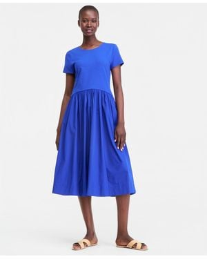 On 34th Short-sleeve Curved-waist Mixed-media Midi Dress - Blue
