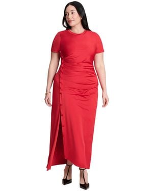 Eloquii Slinky Dress W Buttons - Red
