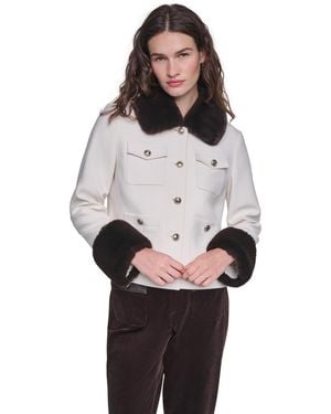 KARL LAGERFELD Faux-fur Collar And Cuffs Short Jacket - Gray