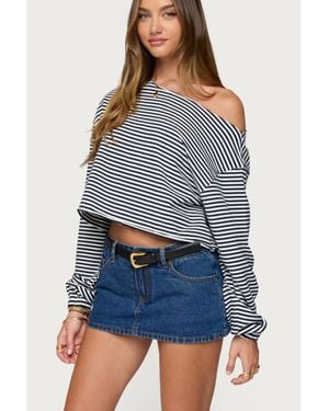 Edikted Aveline Off Shoulder Light Sweatshirt - Blue