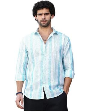 Campus Sutra Sky Pincandy-striped Regular Shirt - Blue