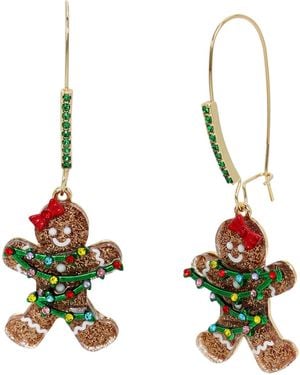 Betsey Johnson Faux Stone Jingle Bell Bling Christmas Gingerbread Dangle Earrings - Green