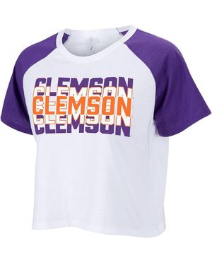 ZooZatZ Clemson Tigers Color Block Repeat Raglan Cropped T-shirt - Blue