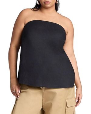 Eloquii Linen Blend Column Tube Top - Blue