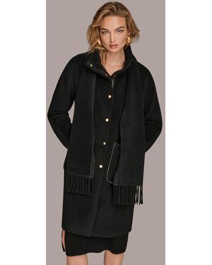 Donna Karan Snap Button Scarf Coat - Black