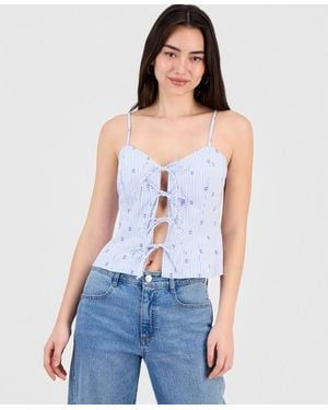 And Now This Striped Tie-front Tank Top - Blue